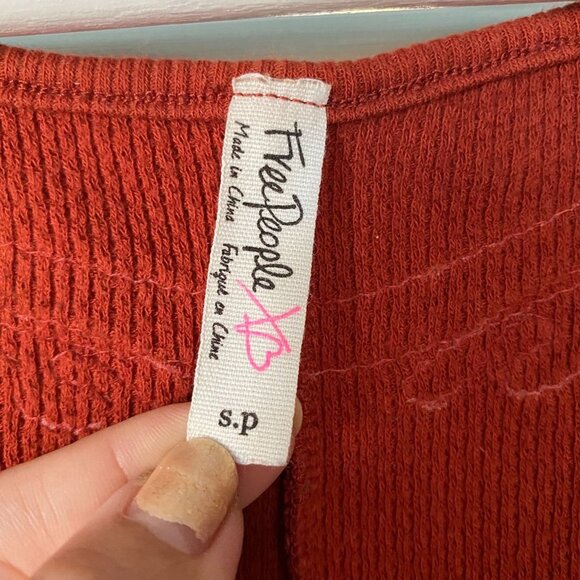 Free People Burnt Orange Long Sleeve Waffle Knit Ribbed Tunic Top Orange S - Picture 4 of 6